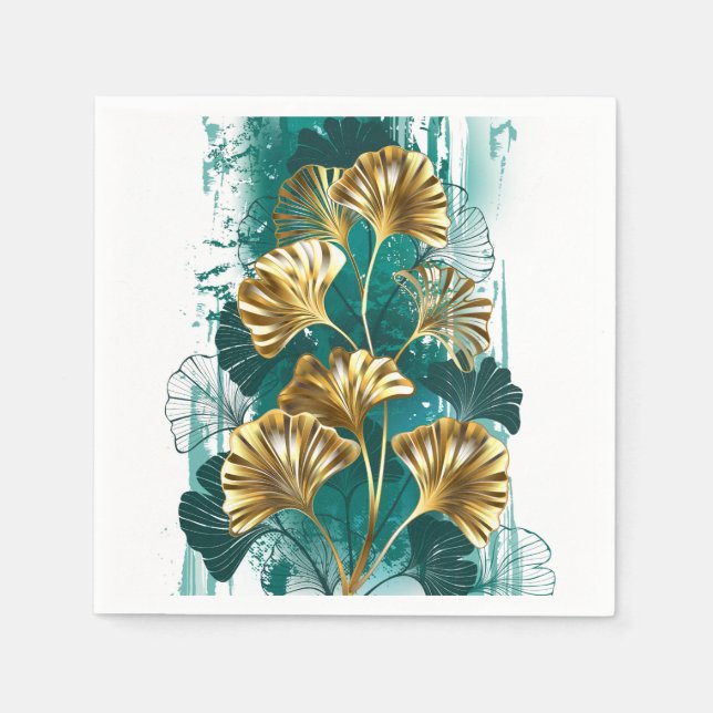 Gren med Golden Löv Ginko Biloba Pappersservett (Framsidan)