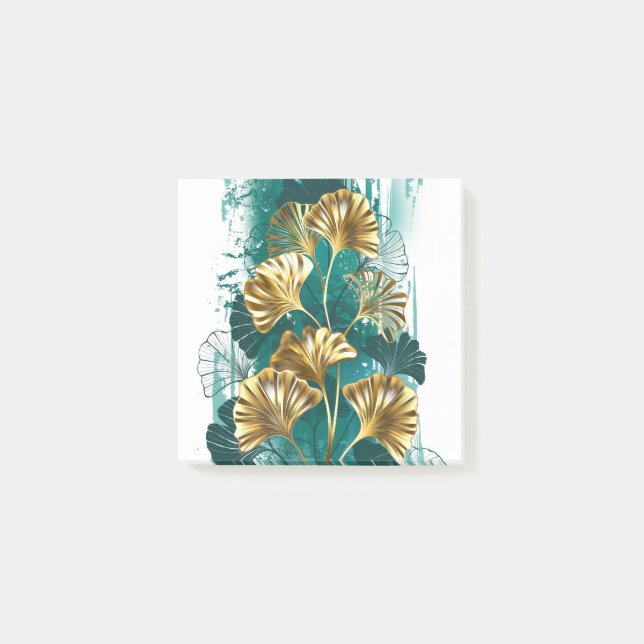 Gren med Golden Löv Ginko Biloba Post-it Block (Framsida)