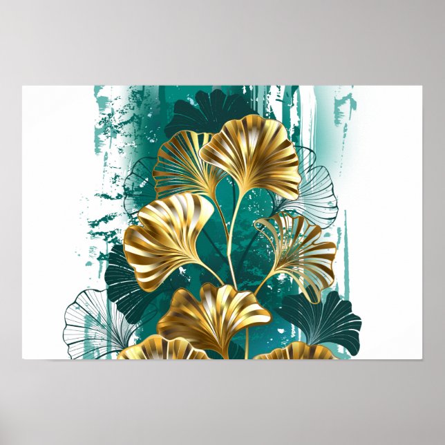 Gren med Golden Löv Ginko Biloba Poster (Framsidan)