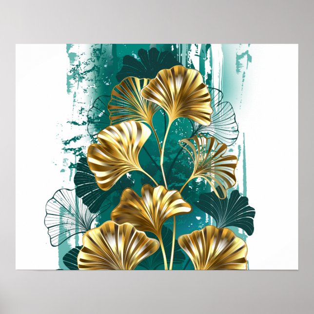 Gren med Golden Löv Ginko Biloba Poster (Framsidan)