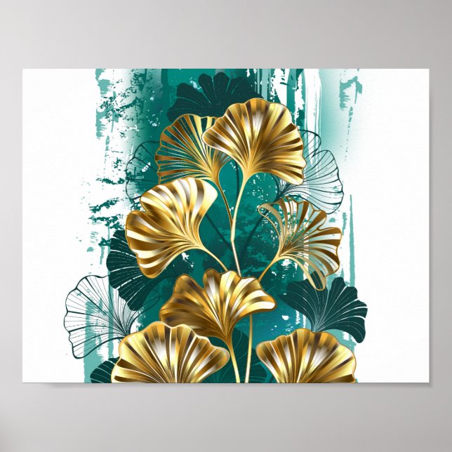 Gren med Golden Löv Ginko Biloba Poster (Framsidan)