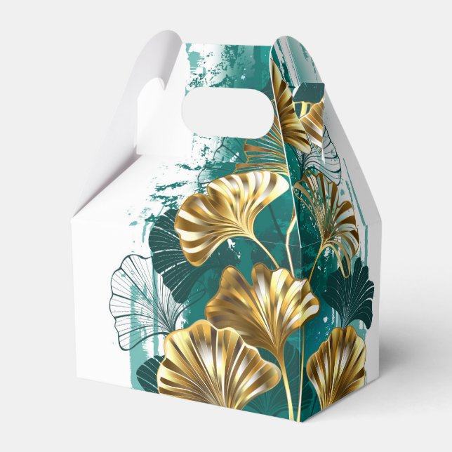 Gren med Golden Löv Ginko Biloba Presentaskar (Framsidan Sidan)