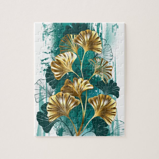Gren med Golden Löv Ginko Biloba Pussel (Vertikal)
