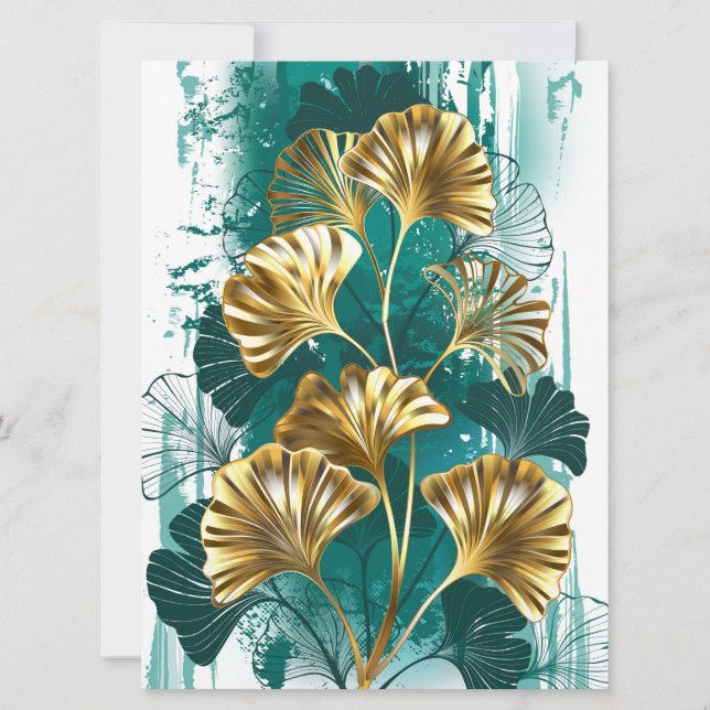 Gren med Golden Löv Ginko Biloba Spara Datumet (Framsida)