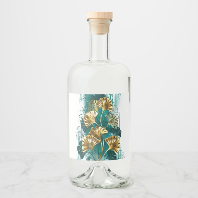Gren med Golden Löv Ginko Biloba Spritflaskor Etikett (Framsida)