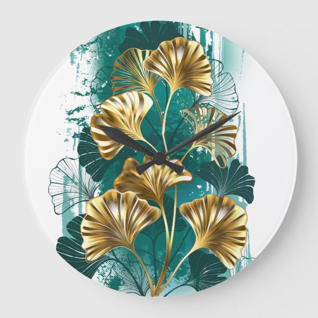 Gren med Golden Löv Ginko Biloba Stor Klocka (Framsida)