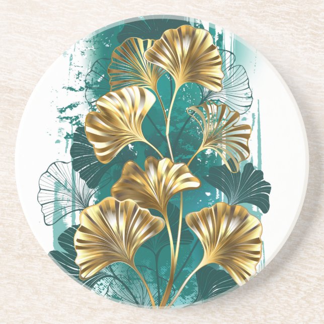 Gren med Golden Löv Ginko Biloba Underlägg (Framsidan)