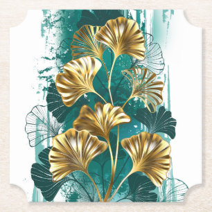 Gren med Golden Löv Ginko Biloba Underlägg Papper