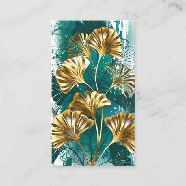 Gren med Golden Löv Ginko Biloba Visitkort (Framsida)