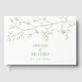 Gren med grönt blommar för mynning vid bröllop gästböcker