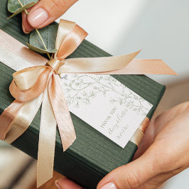 Gren med grönt blommar för mynning vid bröllop presentetikett