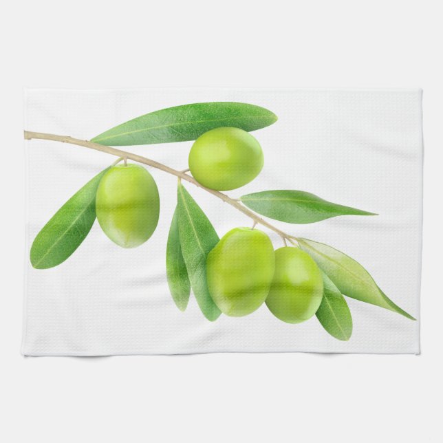 Gren med grönt oliver kökshandduk (Horisontell)