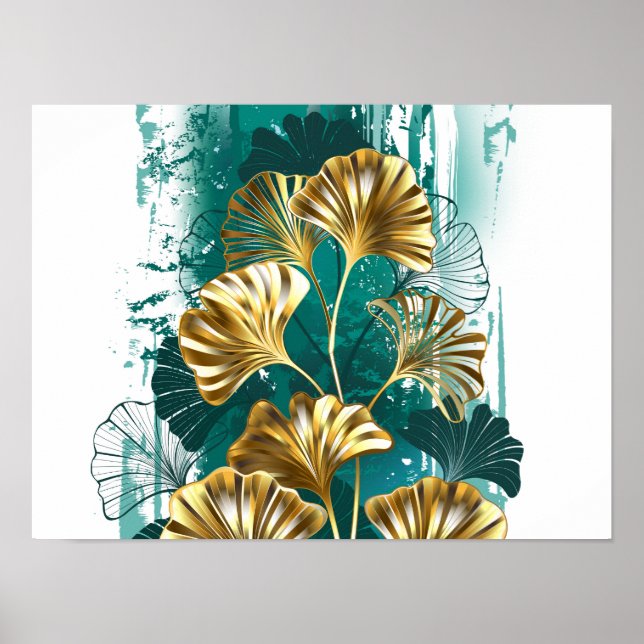 Gren med gyllene blad Ginko Biloba Poster (Framsidan)
