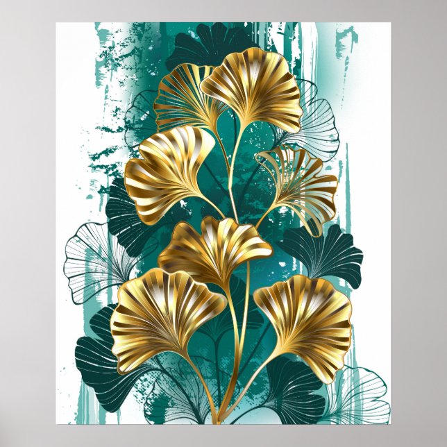 Gren med gyllene blad Ginko Biloba Poster (Framsidan)