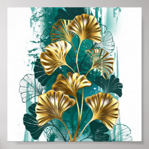 Gren med gyllene blad Ginko Biloba Poster