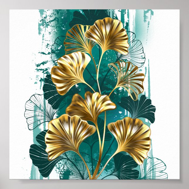 Gren med gyllene blad Ginko Biloba Poster (Framsidan)
