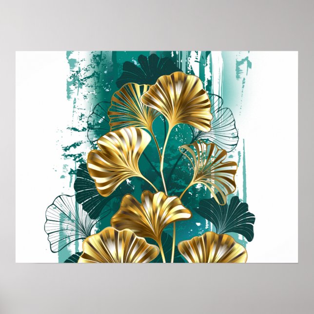 Gren med gyllene blad Ginko Biloba Poster (Framsidan)