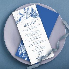 Gren med menykortet elegant blåa blommor bröllop reklamkort