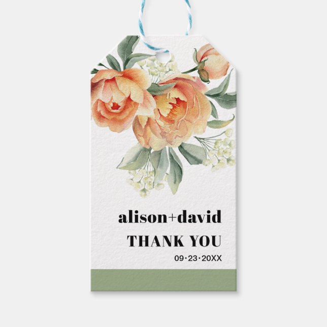 Gren med persiko-ro och typografi-bröllop presentetikett (Framsidan)