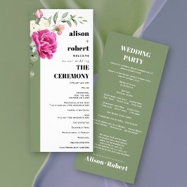 Gren med ro blomsage bröllopsprogram reklamkort