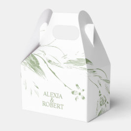 Gren med sage grönt och vita blommor bröllop presentaskar