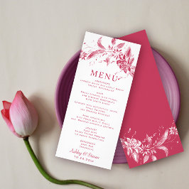 Gren med visvans magenta blommor bröllop-menykort reklamkort