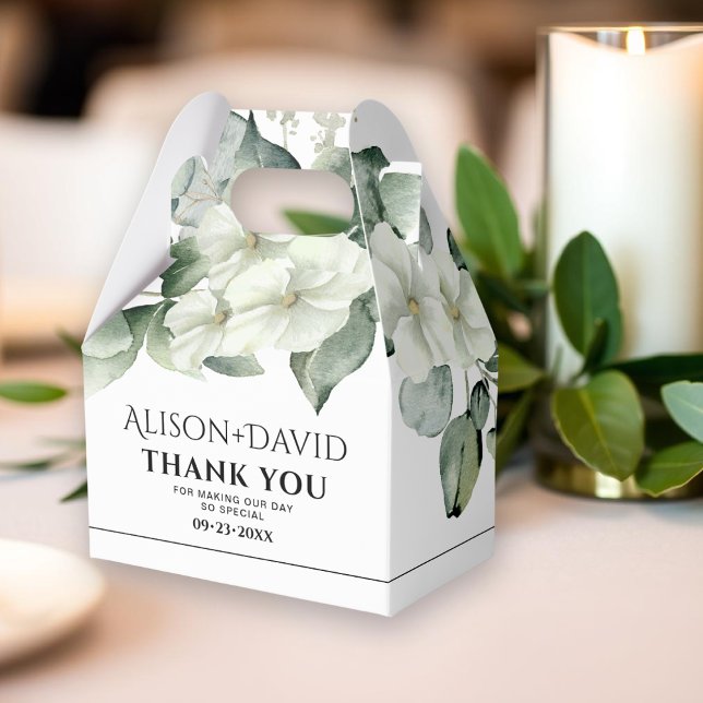Gren med vita blommor, svart typografi bröllop presentaskar (Skapare uppladdad)