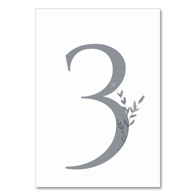 Gren minimalistisk vit & Silver Modern Bröllop Bordsnummer (Framsidan)