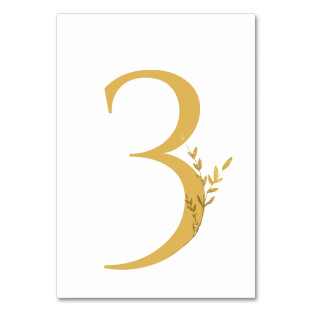 Gren minimalistiskt Vita och Guld moderna Bröllop Bordsnummer (Framsidan)