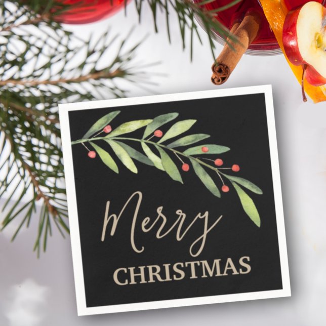 Gren och Berries God jul Black Pappersservett (Skapare uppladdad)