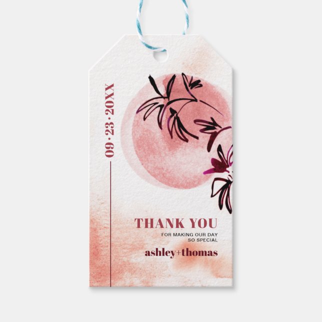 Gren och måne Japandi Tack bröllop Presentetikett (Framsidan)