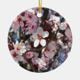 Gren vid Rosa Blommar Vår Blommigten Julgransprydnad Keramik