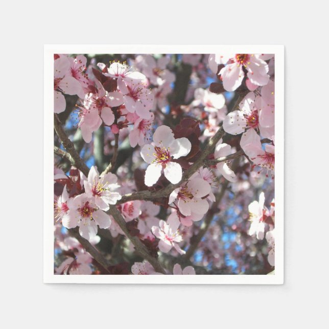 Gren vid Rosa Blommar Vår Blommigten Pappersservett (Framsidan)