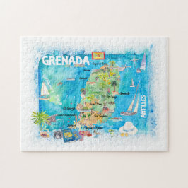 Grenada Antilles Illustrated Caribbean Travel Kart Pussel