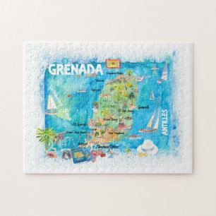 Grenada Antilles Illustrated Caribbean Travel Kart Pussel