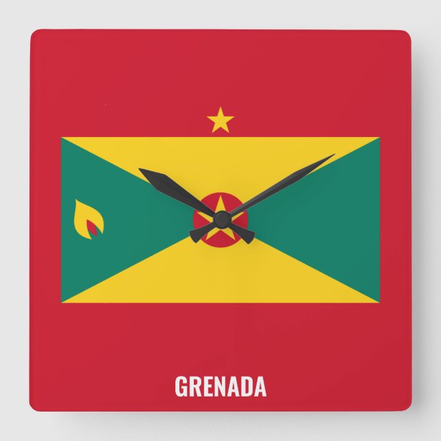 Grenada Flagga Dazzling Patriotic Fyrkantig Klocka (Framsida)