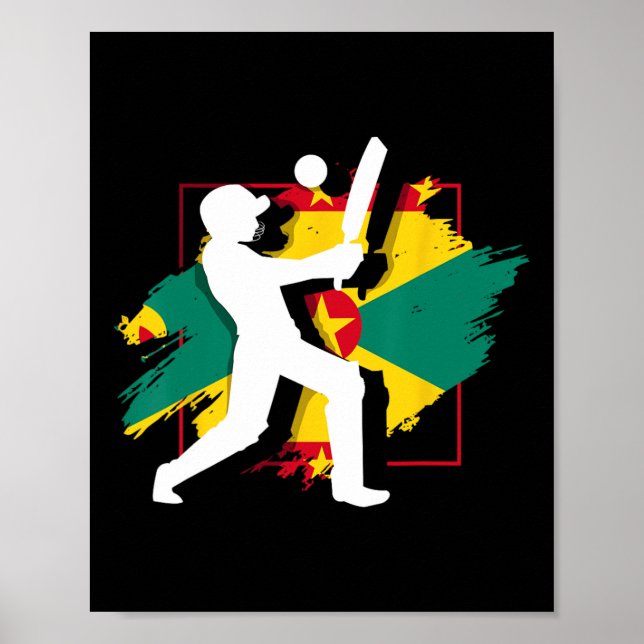 Grenada Flagga Grenadiansk Cricket Silhuett  Poster (Framsidan)