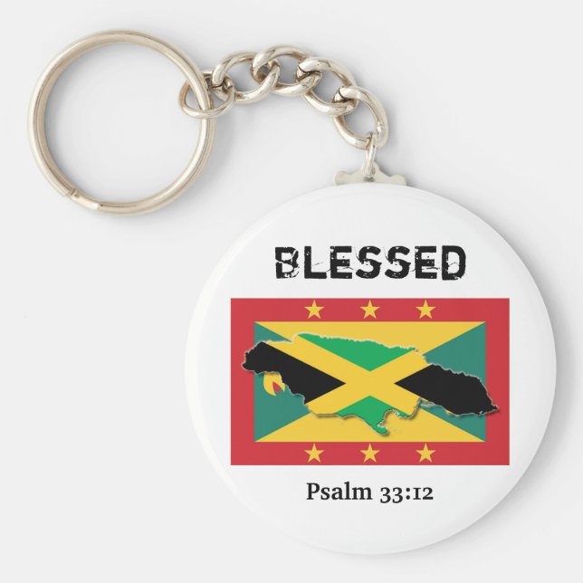 Grenada Flagga | Jamaica Karta | BLESSET-Anpassade Nyckelring (Framsidan)