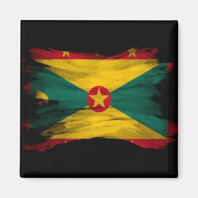 Grenada flagga-penseldrag, nationell flagga magnet (Framsidan)