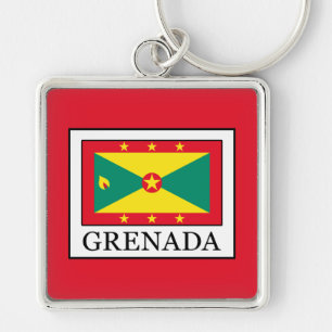 Grenada Fyrkantig Silverfärgad Nyckelring