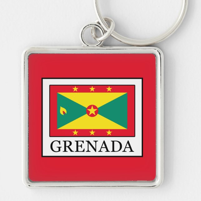 Grenada Fyrkantig Silverfärgad Nyckelring (Framsidan)
