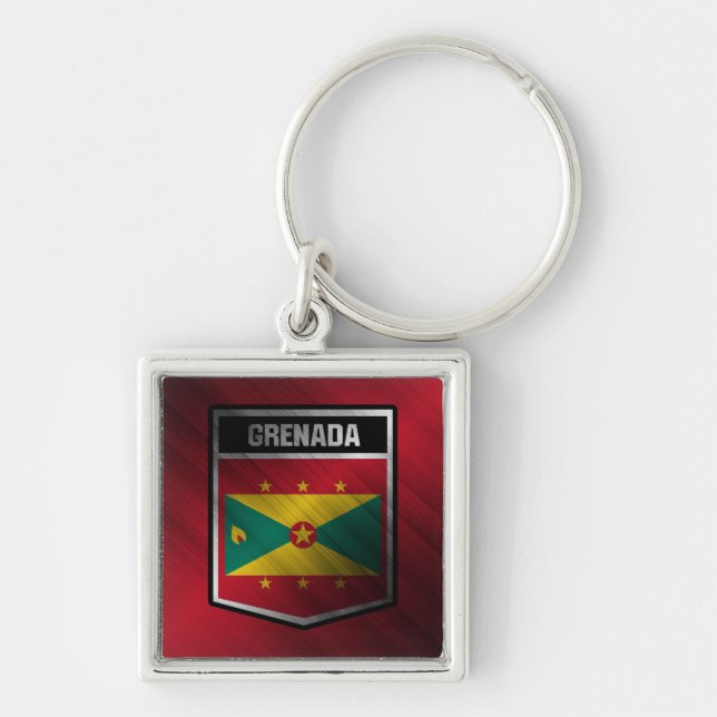 Grenada Fyrkantig Silverfärgad Nyckelring (Framsidan)