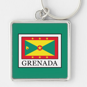 Grenada Fyrkantig Silverfärgad Nyckelring