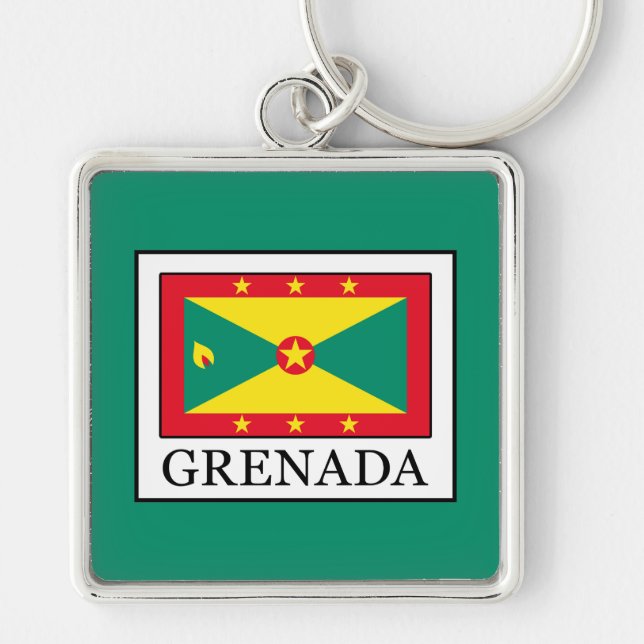 Grenada Fyrkantig Silverfärgad Nyckelring (Framsidan)