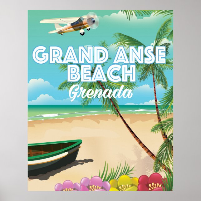Grenada Grand Anse Beach Resemålningaffisch Poster (Framsidan)
