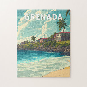 Grenada Illustration Travel Art Vintage Pussel