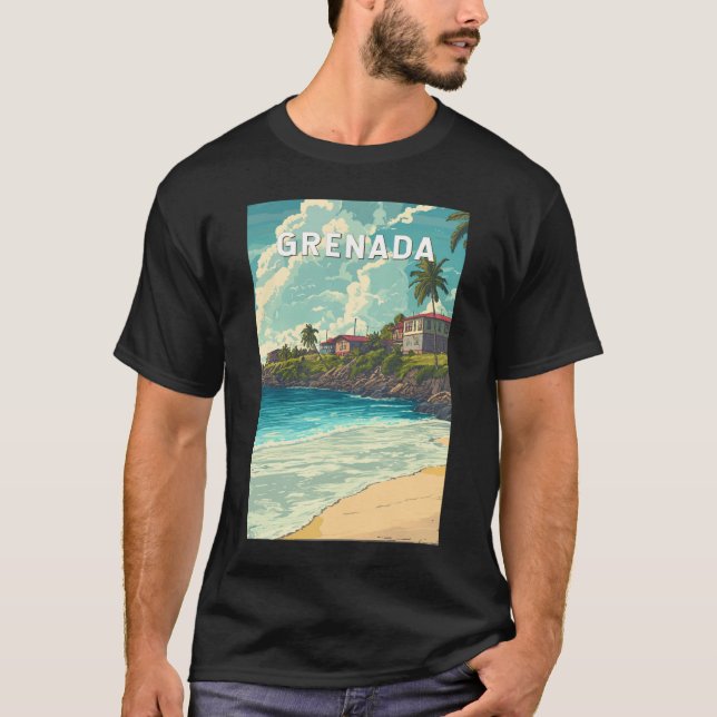 Grenada Illustration Travel Art Vintage T Shirt (Framsida)