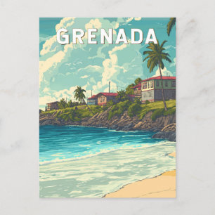 Grenada Illustration Travel Art Vintage Vykort