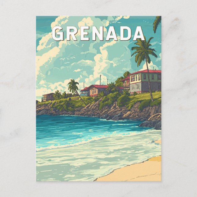 Grenada Illustration Travel Art Vintage Vykort (Framsida)