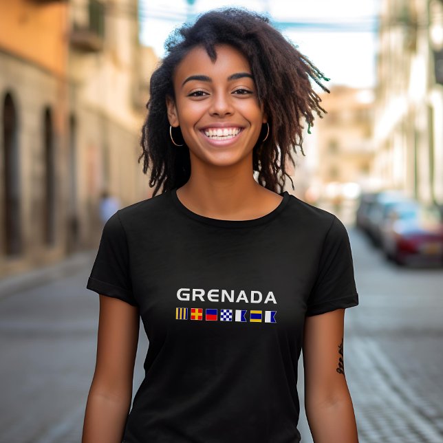Grenada Nautical Sailing Flaggor Mörk Färg T Shirt (Skapare uppladdad)